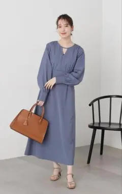 N. Vオープンカラーワンピース　ブルー