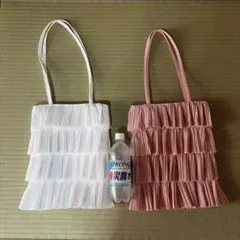 プリーツトートバッグ 2点セット ホワイト ピンクのサムネイル