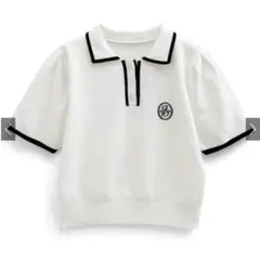 GRL ロゴ刺繍配色ポロニットトップス fu150 ホワイト