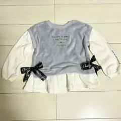 キッズ女の子 レイヤード風スウェットトレーナー ボア シャギー ふわふわ リボン