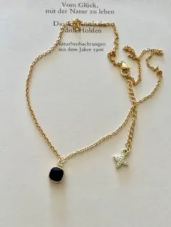 No.377＊ブラックジルコニアとパールクローバー18kgpジルコニアネックレス