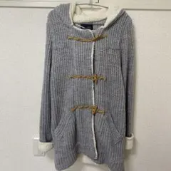 ZARA グレー ニット フード付きカーディガン モコモコ