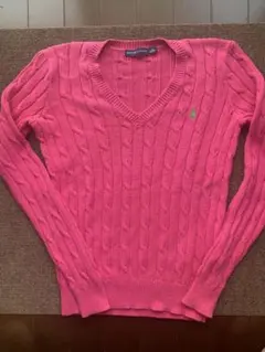 【美品】POLO ポロ ラルフローレン ケーブルニット セーター ピンク ①