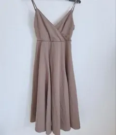 キャミワンピース フレア バックリボン 無地 ブラウン