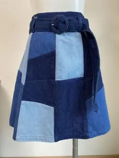 今月末まで！ナイスクラップ　デニムパッチワークAラインミニスカート