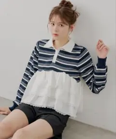 SALON by Chico レースティアードペプラム襟付きニット