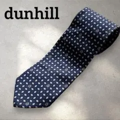 dunhill ダンヒル✨幾何学総柄 シルクネクタイ　ネイビー