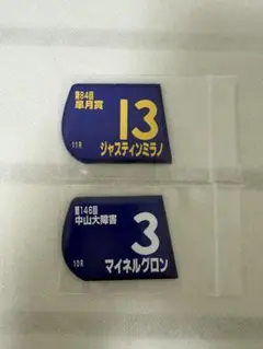 GⅠ馬ゼッケン型マグネット(マイネルグロン、ジャスティンミラノ)