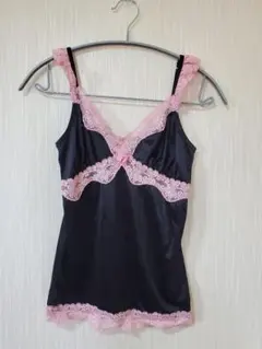 キャミソール Mサイズ ブラック×ピンク レース