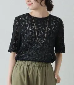 《新品タグ付き》ピュアルセシン ストレッチレースTシャツ ブラックのサムネイル