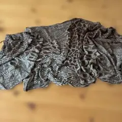 アニマル柄 ブラウンストールフリンジ付き