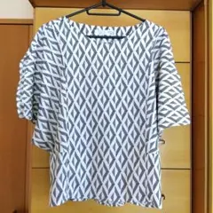 ★バーンブリーズ・カットソー・ブラウス・半袖【新品】ホワイト✕ブラック・フリー★のサムネイル