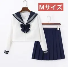 新品女子高セーラー服制服長袖ト蝶結び3点セット 女子高校生WH白Mサイズ送料無料