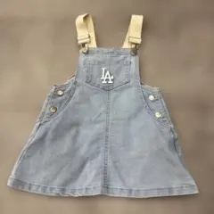 petit main キッズ　デニムワンピース　LA スカート　ライトブルー