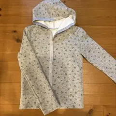 mystic サテン切り替えポンチフーディ グレー 花柄 トップス 長袖 