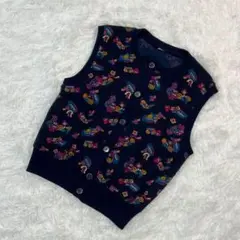 総柄ニットベスト　羽織り　個性的　ノースリーブ　マルチカラー　個性派　レトロ調