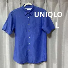 ユニクロ　リネンコットンシャツ　半袖　ブルー　 L