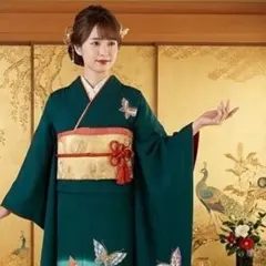 作家　和田光正 金彩友禅　振袖　完全フルセット　成人式　結婚式　前撮り　緑　蝶々