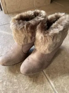 ファー付きブラウンショートブーツ　24cm