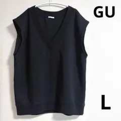 GU ジーユー　ベスト　Vネック　ブラック　黒　レディース　L 美品