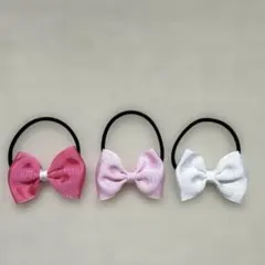 リボン ヘアゴム ヘアアクセサリー 3個セット 色違い 5㎝×3.5㎝