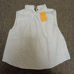 chocomee ノースリーブシャツ 水色・白ギンガムチェック