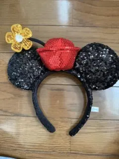 ミニーカチューシャ 黒スパンコール　花