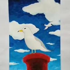 波止場のカモメ　水彩画　A4