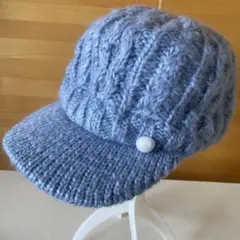 新品 ニット キャスケット ブルー パール付き