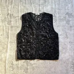 ベスト ジレ ブラック 立体バラ 3D 花柄 パーティー フォーマルレイヤード