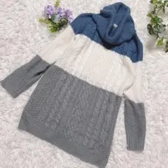 SHOO・LA・RUE タートルネック ケーブルニット L 配色ニット