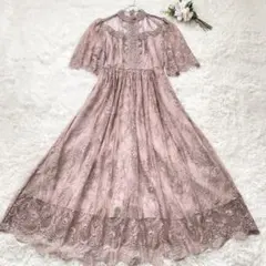 極美品✨niana アサクラ ロングワンピース 総レース くすみピンク 五分袖