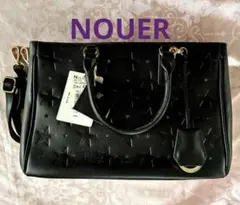 未使用　NOUER ブラック 星型エンボス ハンドバッグ(ショルダー付)牛皮