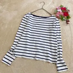 【UNIQLOユニクロ】ボートネック ボーダー カットソー長袖 白×ネイビー Ｓ