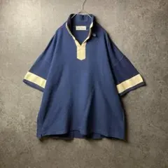 VINTAGE 半袖ポロシャツ　　ネイビー　前立て　アーム　ハイネック