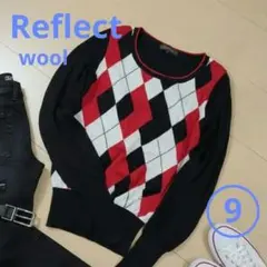 Reflect アーガイル柄ニット セーター 赤 黒 白 長袖 クルーネック
