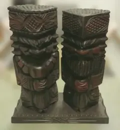 マオリ族 伝統木彫り ティキ3体セット パウア貝 【本場NZロトルア製