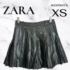 【ZARA】レザーフレアスカート　キュロット ウエスト破れ　ブラック　XS
