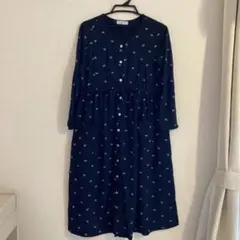 ネイビー ボタン付き マタニティ パジャマ M-L ルームウェア ワンピース