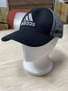 【美品】adidas キャップ 黒 グレー ヘリンボーン ロゴ刺繍のサムネイル