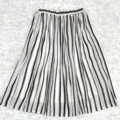 ストライプ プリーツスカート S ウエストゴム エレガント 上品 マルチカラー