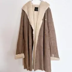 ROSSO 【F】フェイクムートンコート ロング フード ベージュ もこもこ