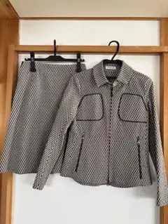 白黒チェック柄ジャケット＆スカートセットアップ