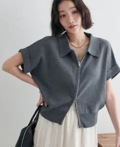 discoat 衿付きWジップ半袖カーディガン 襟付き