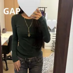 GAP リブニット 長袖 ダークグリーン