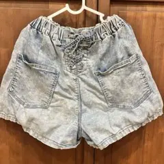 しまむら☆編み上げ デニム ショートパンツ ケミカルウォッシュ