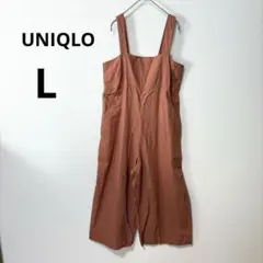 美品 UNIQLO L オレンジブラウン リネンブレンド サロペット サロペ