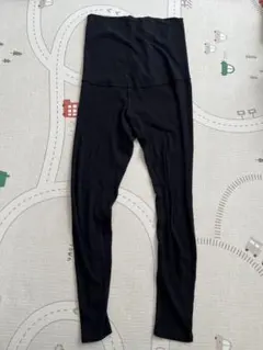 MUJI ストレッチリブ編み 腰巻き付きレギンス 十分丈 マタニティ M 黒