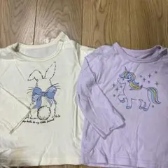 ウサギとユニコーンデザイン長袖Tシャツ2枚セット