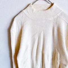 美品✨️【L~XL】アイボリー リブ編み ハイネック セーター レディース 無地